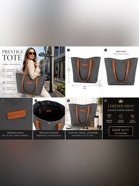 Prestige Gray Tote with Tan Straps